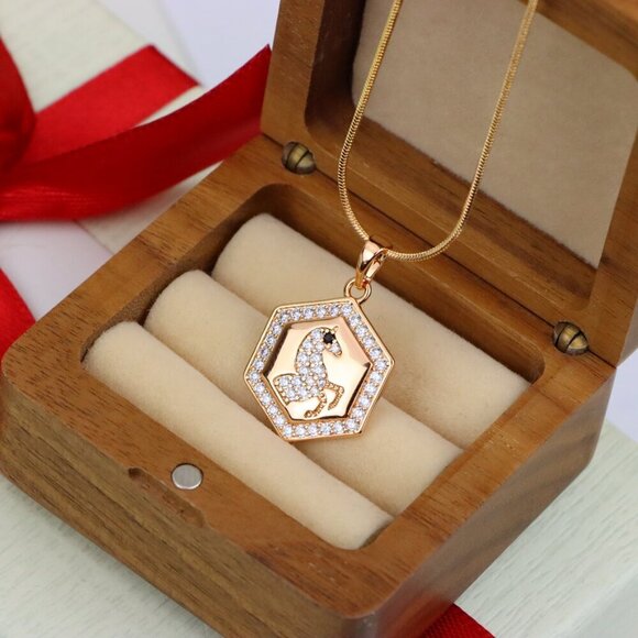 "Hexagon Horse Pendant in Rose Gold with Crystal Accents, XPPT1271 - Picture 10 of 14